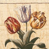 Detailansicht der Gobelin Kissenhülle Tulpen beige von SCHÖNER LEBEN., gewebtes Tulpenmotiv in warmen Farben mit dekorativer Umrandung.