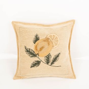 Gobelin Kissenhülle Zitrone beige 42x42 cm von SCHÖNER LEBEN., dekorative Kissenhülle mit Zitronenmotiv auf strukturierter Gobelin-Oberfläche.