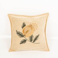 Gobelin Kissenhülle Zitrone beige 42x42 cm von SCHÖNER LEBEN., dekorative Kissenhülle mit Zitronenmotiv auf strukturierter Gobelin-Oberfläche.