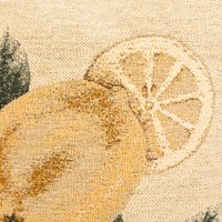 93913-SCHoeNER-LEBEN--Gobelin-Kissenhuelle-Zitrone-beige-42x42cm-IMG-8088.jpg Detailansicht der Gobelin Kissenhülle Zitrone beige von SCHÖNER LEBEN., gewebtes Zitronenmotiv mit Blättern auf beigefarbenem Stoff.