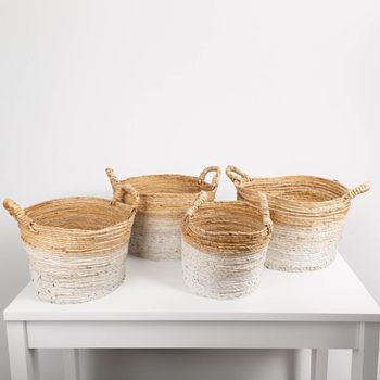 Korbset XL Bananenbaumrinde 4 teilig natur weiß von Werner Voss besticht durch natürliches Design für ordentliche, gemütliche und stilvolle Akzente in Ihrem Zuhause - Vollansicht