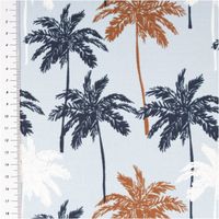 Jersey Stoff Baumwolljersey Palmen blau 1,45m Breite besticht durch tropisches Design für sommerliche, bequeme und stilvolle Nähprojekte in Ihrem Zuhause - mit Massband
