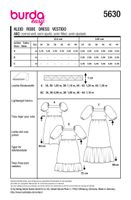 Burda Schnittmuster 5630 Damen Kleid Schnittübersicht