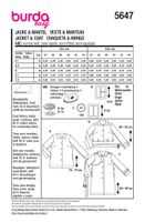 Burda Schnittmuster 5647 Damen Jacke Schnittübersicht