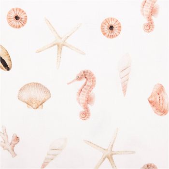 Canvas Baumwollstoff Seepferdchen Seestern Muscheln weiß 138cm Stoffbreite besticht durch maritimes Design für sommerliche, bequeme und stilvolle Nähprojekte in Ihrem Zuhause - Nahaufnahme