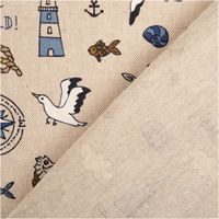 Dekostoff Leinenlook Nautical Doodle natur blau, Rückseite sichtbar, leicht durchscheinend mit erkennbarer Gewebestruktur
