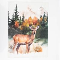 Dieses hochwertige 3er Set Geschirrtücher aus Baumwolle mit kunstvollen Hirsch- und Waldmotiven besticht durch sein französisches Dessin bei 50x70 cm Größe. Ideal als stilvoller Blickfang für die Küche oder als Geschenk - Rehdesign Vollansicht