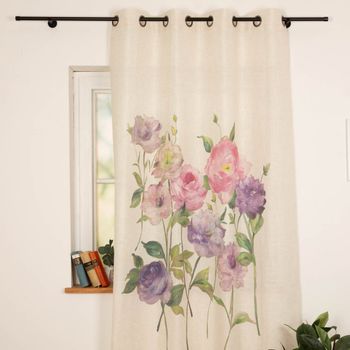 Vorhang Ösenvorhang Leinenstruktur Rosen natur rosa lila 140x260cm