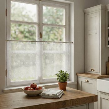 Diese 40 cm breite Bistrogardine besticht durch ihr elegantes Pik-Karo-Design. Die Kombination aus feiner Stickerei und dekorativem Abschluss sorgt für einen stilvollen Sichtschutz, der dennoch viel Tageslicht in Ihre Räume lässt - am Fenster praesentiert