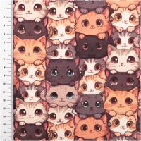 94138-Jersey-Stoff-Baumwolljersey-Katzen-Digitaldruck-braun-1-48-m-Breite-IMG-9304.jpg Brauner Baumwolljersey mit 1,48m Breite und detailreichem Katzen-Digitaldruck. Das flächendeckende Muster zeigt niedliche, illustrierte Katzenköpfe in Braun-, Beige- und Grautönen mit großen, ausdrucksstarken Augen für ein lebendiges, verspieltes Stoffdesi