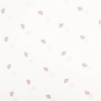 Weißer Musselin aus Double Gauze mit 1,35m Breite und filigraner Blumen-Stickerei. Kleine, mauve-rosafarbene Blütenmotive verteilen sich dezent auf dem hellen, strukturierten Baumwollstoff für ein besonders luftiges und romantisches Design - Vollansicht