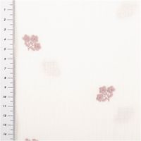 Weißer Musselin aus Double Gauze mit 1,35m Breite und filigraner Blumen-Stickerei. Kleine, mauve-rosafarbene Blütenmotive verteilen sich dezent auf dem hellen, strukturierten Baumwollstoff für ein besonders luftiges und romantisches Design - mit Massband