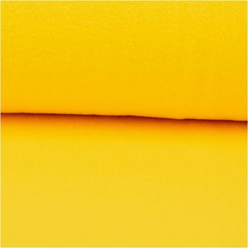 Weicher Polarfleece in leuchtendem Gelb besticht durch seine wärmenden und pflegeleichten Eigenschaften bei 1,50 m Breite und ist die ideale Wahl für kuschelige Decken, Jacken oder wärmende Accessoires - ausgerollt und glatt liegend