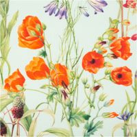 94193-Outdoorstoff-Digitaldruck-Wiesenblumen-hellblau-bunt-1-40m-Breite-IMG-1192.jpg Hellblauer Outdoorstoff mit botanischem Digitaldruck üppiger Wiesenblumen in leuchtendem Orange und Lila mit zarten grünen Stängeln und Knospen, 1,40 m breit - Nahaufnahme