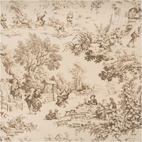Dieser hochwertige Halbpanama-Dekostoff mit klassischem „Toile de Jouy“-Motiv in Natur und Beige besticht durch seine feste, griffige Haptik bei 1,40 m Breite und ist die ideale Wahl für stilvolle Landhaus-Dekorationen, hochwertige Vorhänge oder strapazier