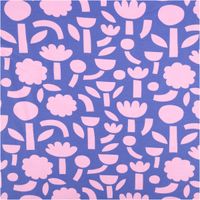 Hochwertiger Bio Baumwolljersey mit modernem Blumendesign von Jennifer Bouron in kräftigem Blau und Rosa besticht durch seine elastische Qualität bei 1,48 m Breite und eignet sich ideal für stylische Shirts, Kleider oder bequeme Kinderbekleidung - Vollansi