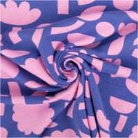 Hochwertiger Bio Baumwolljersey mit modernem Blumendesign von Jennifer Bouron in kräftigem Blau und Rosa besticht durch seine elastische Qualität bei 1,48 m Breite und eignet sich ideal für stylische Shirts, Kleider oder bequeme Kinderbekleidung - kunstvo