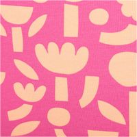 Hochwertiger Bio Baumwolljersey mit modernem Blumendesign von Jennifer Bouron in leuchtendem Fuchsia und Apricot besticht durch seine elastische Qualität bei 1,48 m Breite und ist ideal für sommerliche Shirts, Kleider oder stylische Kinderbekleidung geeign