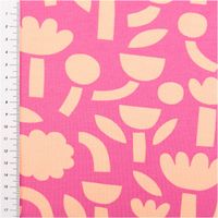 Hochwertiger Bio Baumwolljersey mit modernem Blumendesign von Jennifer Bouron in leuchtendem Fuchsia und Apricot besticht durch seine elastische Qualität bei 1,48 m Breite und ist ideal für sommerliche Shirts, Kleider oder stylische Kinderbekleidung geeign