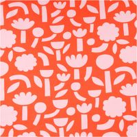 Hochwertiger Bio Baumwolljersey mit abstraktem Blumendesign von Jennifer Bouron in kräftigem Orange und Rosa besticht durch seine elastische Qualität bei 1,48 m Breite und eignet sich ideal für farbenfrohe Shirts, Kleider oder bequeme Kinderbekleidung - Vo