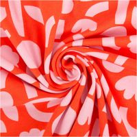 Hochwertiger Bio Baumwolljersey mit abstraktem Blumendesign von Jennifer Bouron in kräftigem Orange und Rosa besticht durch seine elastische Qualität bei 1,48 m Breite und eignet sich ideal für farbenfrohe Shirts, Kleider oder bequeme Kinderbekleidung - ku