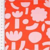 94218-Bio-Jersey-Stoff-Baumwolljersey-Blumen-Jennifer-Bouron-orange-rosa-1-48-m-Breite-IMG-0337-2.jpg Hochwertiger Bio Baumwolljersey mit abstraktem Blumendesign von Jennifer Bouron in kräftigem Orange und Rosa besticht durch seine elastische Qualität bei 1,48 m Breite und eignet sich ideal für farbenfrohe Shirts, Kleider oder bequeme Kinderbekleidung - mi
