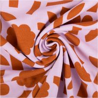 Hochwertiger Bio Baumwolljersey mit modernem Blumendesign von Jennifer Bouron in kräftigem Violett und Rot besticht durch seine elastische Qualität bei 1,48 m Breite und eignet sich ideal für stylische Shirts, Kleider oder bequeme Kinderbekleidung - kunstv