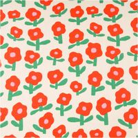 Hochwertiger Bio Rippjersey mit verspieltem Blumendesign von Jennifer Bouron in Natur und Rot besticht durch seine elastische Rippstruktur bei 1,2 m Breite und eignet sich ideal für bequeme Kinderbekleidung - Vollansicht