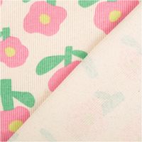 Hochwertiger Bio Rippjersey mit verspieltem Blumendesign von Jennifer Bouron in Natur und Pink besticht durch seine elastische Rippstruktur bei 1,2 m Breite und eignet sich ideal für bequeme Babybekleidung - mit Rueckseite
