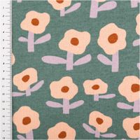 94222-Bio-Rippjersey-Rib-Jersey-Stoff-Baumwolle-Blumen-Jennifer-Bouron-gruen-rosa-1-2m-Breite-IMG-0273-2.jpg Hochwertiger Bio Rippjersey mit verspieltem Blumendesign von Jennifer Bouron in Grün und Rosa besticht durch seine elastische Rippstruktur bei 1,2 m Breite und eignet sich ideal für bequeme Babybekleidung oder modische Accessoires - mit Massband