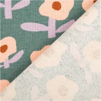 94222-Bio-Rippjersey-Rib-Jersey-Stoff-Baumwolle-Blumen-Jennifer-Bouron-gruen-rosa-1-2m-Breite-IMG-0275-2.jpg Hochwertiger Bio Rippjersey mit verspieltem Blumendesign von Jennifer Bouron in Grün und Rosa besticht durch seine elastische Rippstruktur bei 1,2 m Breite und eignet sich ideal für bequeme Babybekleidung oder modische Accessoires - mit Rueckseite