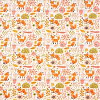 Dieser hochwertige Baumwollstoff mit niedlichen Füchsen und bunten Blumen auf weißem Grund besticht durch seine weiche Qualität bei 1,40 m Breite. Ideal für Kinderbekleidung, Accessoires oder fröhliche Dekorationen - Vollansicht