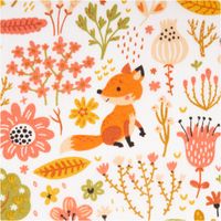 94226-Baumwollstoff-Fuechse-Foxy-weiss-orange-1-40m-Breite-IMG-0624.jpg Dieser hochwertige Baumwollstoff mit niedlichen Füchsen und bunten Blumen auf weißem Grund besticht durch seine weiche Qualität bei 1,40 m Breite. Ideal für Kinderbekleidung, Accessoires oder fröhliche Dekorationen - Detailaufnahme