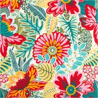 Dieser hochwertige Baumwollstoff Cretonne mit farbenfrohem Kiribati-Blumenmuster auf weißem Grund besticht durch seine strapazierfähige Qualität bei 1,60 m Breite. Ideal für sommerliche Tischdecken, Kissen oder dekorative Heimtextilien - Nahaufnahme