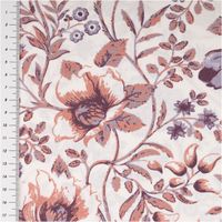 Wollweißer Popeline Stoff aus reiner Baumwolle mit eleganten Blumenranken in Braunrot und Lila besticht durch seine glatte Webart bei 1,45 m Breite und eignet sich ideal für zeitlose Blusen oder hochwertige Heimtextilien - mit Massband