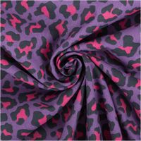 Hochwertiger Popeline-Stoff aus reiner Baumwolle mit einem auffälligen Leopardenmuster in kräftigem Lila und Pink. Das fein gewebte Material bei einer Breite von 1,45 m ist besonders strapazierfähig und eignet sich hervorragend für modische Blusen, Kleider