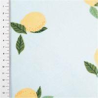 94265-Nicki-Stoff-Zitronen-hellblau-gelb-1-45m-Breite-IMG-1303.jpg Dieser weiche Nicki-Stoff in Hellblau besticht durch ein sommerliches Muster aus gelben Zitronen mit grünen Blättern und eignet sich hervorragend für bequeme Babybekleidung oder Heimtextilien bei einer Breite von 145 cm - mit Massband