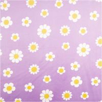 94267-Nicki-Stoff-Blumen-lila-weiss-1-45m-Breite-IMG-1352.jpg Weicher Nicki Stoff in hellem Lila zeigt ein verspieltes Muster aus weißen Gänseblümchen mit gelber Mitte. Das textile Material liegt 1,45 Meter breit und überzeugt durch seine samtige, hochwertige Oberflächenstruktur - Vollansicht