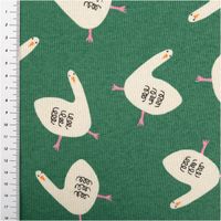 Dieser hochwertige Bio Rippjersey mit charmantem Gänse-Design von Jennifer Bouron in Grün und Ecru besticht durch seine elastische Rippstruktur bei 1,20 m Breite und ist die perfekte Wahl für bequeme Kinderkleidung, modische Shirts oder gemütliche Accessoi