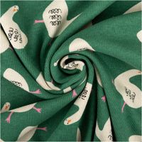 94268-Bio-Rippjersey-Rib-Jersey-Stoff-Baumwolle-Gaense-Jennifer-Bouron-gruen-ecru-1-2m-Breite-IMG-0480.jpg Dieser hochwertige Bio Rippjersey mit charmantem Gänse-Design von Jennifer Bouron in Grün und Ecru besticht durch seine elastische Rippstruktur bei 1,20 m Breite und ist die perfekte Wahl für bequeme Kinderkleidung, modische Shirts oder gemütliche Accessoi