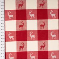 Dieser hochwertige Jacquard-Dekostoff mit klassischem Karomuster und eingewebten Hirschen in Rot und Weiß besticht durch seine feste, strukturierte Haptik bei 1,40 m Breite und ist die ideale Wahl für rustikale Landhaus-Dekorationen, Kissenhüllen oder stil