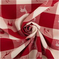 94289-Jacquard-Stoff-Dekostoff-Karos-Hirsche-rot-weiss-140cm-Breite-IMG-0545.jpg Dieser hochwertige Jacquard-Dekostoff mit klassischem Karomuster und eingewebten Hirschen in Rot und Weiß besticht durch seine feste, strukturierte Haptik bei 1,40 m Breite und ist die ideale Wahl für rustikale Landhaus-Dekorationen, Kissenhüllen oder stil