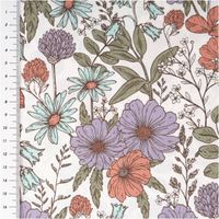 94292-Baumwollstoff-Popeline-Stoff-Blumen-wollweiss-lila-rot-gruen-tuerkis-1-45m-Breite-IMG-1296.jpg Hochwertiger Baumwollpopeline mit filigranem Blumenmuster in Lila, Rot und Türkis auf wollweißem Grund, ideal für sommerliche Bekleidung oder Dekorationen durch die feine Webart bei einer praktischen Breite von 145 cm - mit Massband