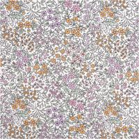 Weißer Viskosestoff aus Lenzing EcoVero mit dichtem Blümchenprint in Lila, Rosa und Gelb mit zarten mintgrünen Ranken und Blättern im romantischen Ditsy-Stil, 140 cm breit - Vollansicht