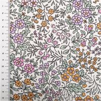 94327-Viskose-Stoff-Lenzing-EcoVero----Bluemchen-ecru-lila-rosa-gelb-140-cm-Breite-IMG-1106.jpg Weißer Viskosestoff aus Lenzing EcoVero mit dichtem Blümchenprint in Lila, Rosa und Gelb mit zarten mintgrünen Ranken und Blättern im romantischen Ditsy-Stil, 140 cm breit - mit Massband