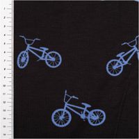 94334-Jersey-Stoff-Baumwolljersey-BMX-Fahrrad-schwarz-blau-1-48-m-Breite-IMG-0860.jpg Schwarzer Baumwolljersey mit Allover-Print blauer BMX-Fahrräder in verschiedenen Größen und Ausrichtungen auf dunklem Grund, 1,48 m breit - mit Massband
