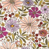 94337-Jersey-Stoff-Baumwolljersey-Blumen-ecru-gruen-lila-rosa-1-48-m-Breite-IMG-0893.jpg Ecru-farbener Baumwolljersey mit üppigem Retro-Blumenprint in Rosa, Lila, Rot und Gelb mit olivgrünen Blättern im 70er-Jahre-Stil, 1,48 m breit - Nahaufnahme