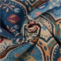 94356-Gobelin-Stoff-Dekostoff-Ornamente-gross-blau-bunt-1-50m-Breite-IMG-1059.jpg Bunter Gobelin-Dekostoff mit fein gewebtem maurischen Ogiven-Muster in Dunkelblau, Hellblau und Creme mit floralen Medaillons und Rankenmotiven im orientalischen Stil, 1,50 m breit - kunstvoll eingedreht in Falten