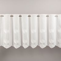 94389-Scheibengardinen-Meterware-naehfrei-Voile-Stickerei-Abstrakt-wollweiss-45cm-Hoehe-IMG-0700.jpg Nähfreie Scheibengardine aus wollweißem Voile mit abstrakter Stickerei. Die 45 cm hohe Meterware lässt sich dank integrierter Stangenlöcher einfach dekorieren und individuell kürzen – ganz ohne Säumen - Vollansicht