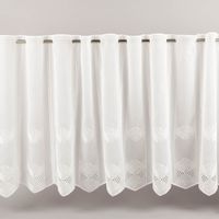 94390-Scheibengardinen-Meterware-naehfrei-Voile-Stickerei-Abstrakt-wollweiss-60cm-Hoehe-IMG-0685.jpg Nähfreie Scheibengardine aus luftigem Voile in Wollweiß mit abstrakter Stickerei. Diese hochwertige Meterware in 60 cm Höhe lässt sich dank der vorgearbeiteten Stangenlöcher einfach dekorieren und individuell in der Breite kürzen, ohne dass ein Säumen erfo